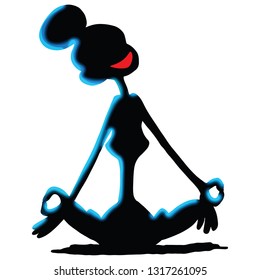 Cartoon woman sitting in a lotus position doing yoga vector illustration