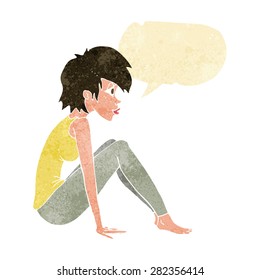 cartoon woman sitting with speech bubble