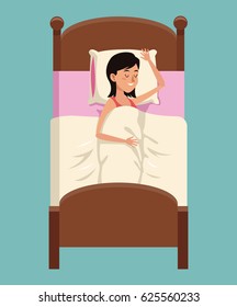 cartoon woman sleeping in bed placidity