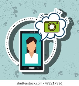 cartoon woman smartphone camera