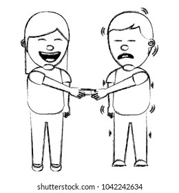 cartoon woman smiling and joke shocking man fools vector illustration sketch image