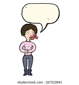 cartoon woman with snake tongue with speech bubble