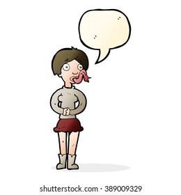 cartoon woman with snake tongue with speech bubble