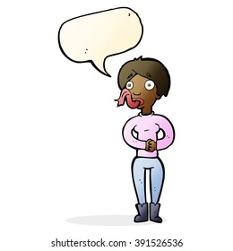 cartoon woman with snake tongue with speech bubble