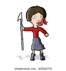 cartoon woman with spear sticking out tongue