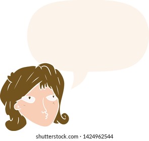 cartoon woman with speech bubble in retro style