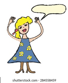 cartoon woman with speech bubble, vector illustration