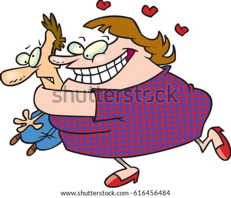 cartoon woman squeezing a man 