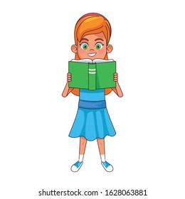 cartoon woman standing and reading a book over white background, vector illustration