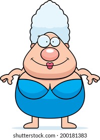 A cartoon woman standing in a swimsuit.