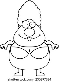 A cartoon woman standing in a swimsuit.