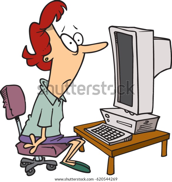 Cartoon Woman Staring Blankly Her Computer Stock Vector (royalty Free 