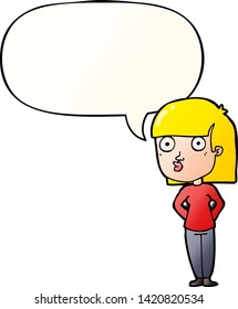 cartoon woman staring with speech bubble in smooth gradient style