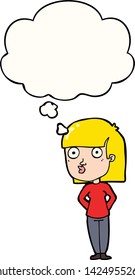 cartoon woman staring with thought bubble