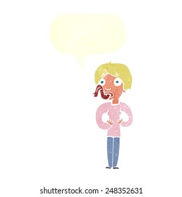 cartoon woman sticking out tongue with speech bubble