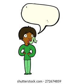 cartoon woman sticking out tongue with speech bubble