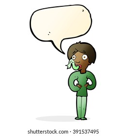 cartoon woman sticking out tongue with speech bubble