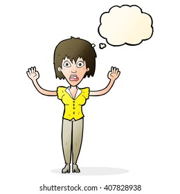 cartoon woman stressing out with thought bubble