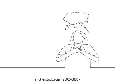 Cartoon of woman suffering from breathing problem. One line art
