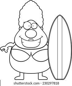 A cartoon woman with a surfboard.