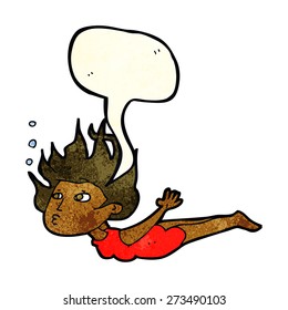 cartoon woman swimming underwater with speech bubble