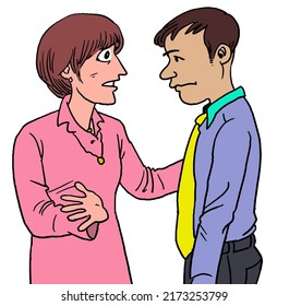 The cartoon is a woman talking with a husband.