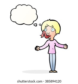 cartoon woman telling lies with thought bubble