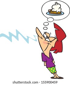 Cartoon woman thinking about dessert