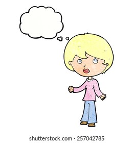 cartoon woman thinking with thought bubble