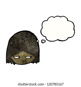 cartoon woman with thought bubble