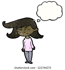 cartoon woman with thought bubble