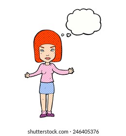 cartoon woman with thought bubble