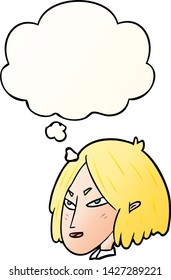 cartoon woman with thought bubble in smooth gradient style