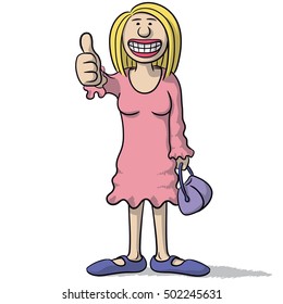 cartoon woman with thumb up