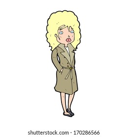 cartoon woman in trench coat