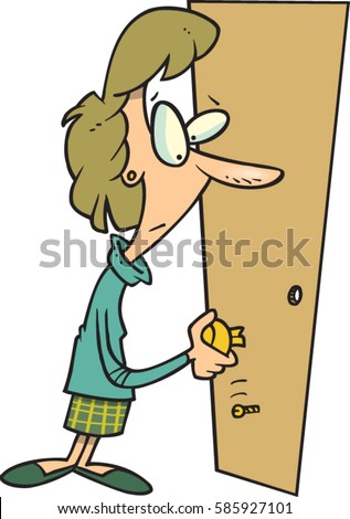 Cartoon Woman Trying Open Door Stock Vector (Royalty Free) 585927101 ...