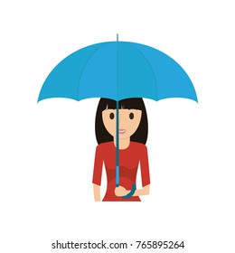 cartoon woman with umbrella icon