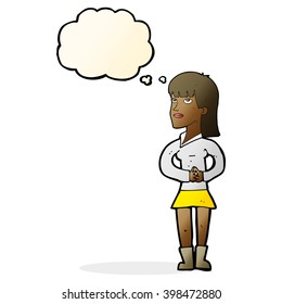 cartoon woman waiting with thought bubble