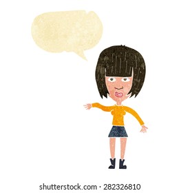 cartoon woman waving away with speech bubble