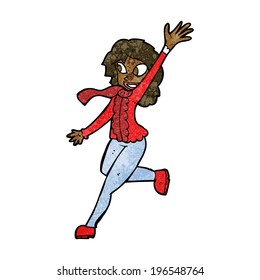 cartoon woman waving dressed for winter