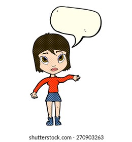 cartoon woman waving hand with speech bubble