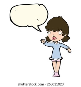 cartoon woman waving with speech bubble