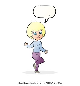 cartoon woman waving with speech bubble