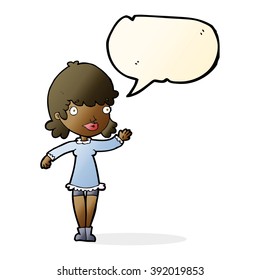 cartoon woman waving with speech bubble