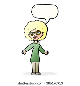 cartoon woman wearing glasses with speech bubble