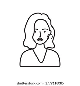 cartoon woman wearing hoops earrings over white background, line style, vector illustration