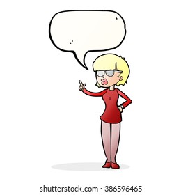 cartoon woman wearing spectacles with speech bubble