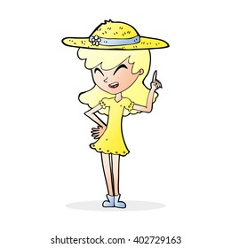 cartoon woman wearing summer hat