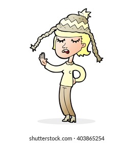 cartoon woman wearing winter hat