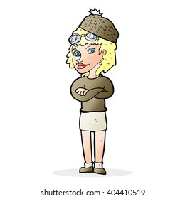 cartoon woman wearing winter hat